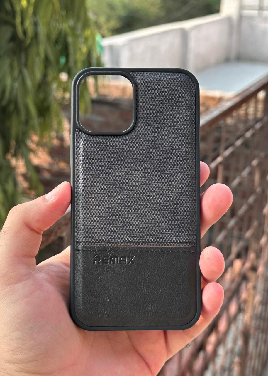 iPhone "12/12 Pro" Premium Remax Leather Stitched Case - Black