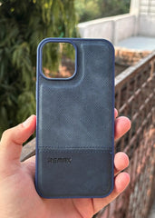 iPhone "12 Pro Max" Premium Remax Leather Stitched Case - Blue