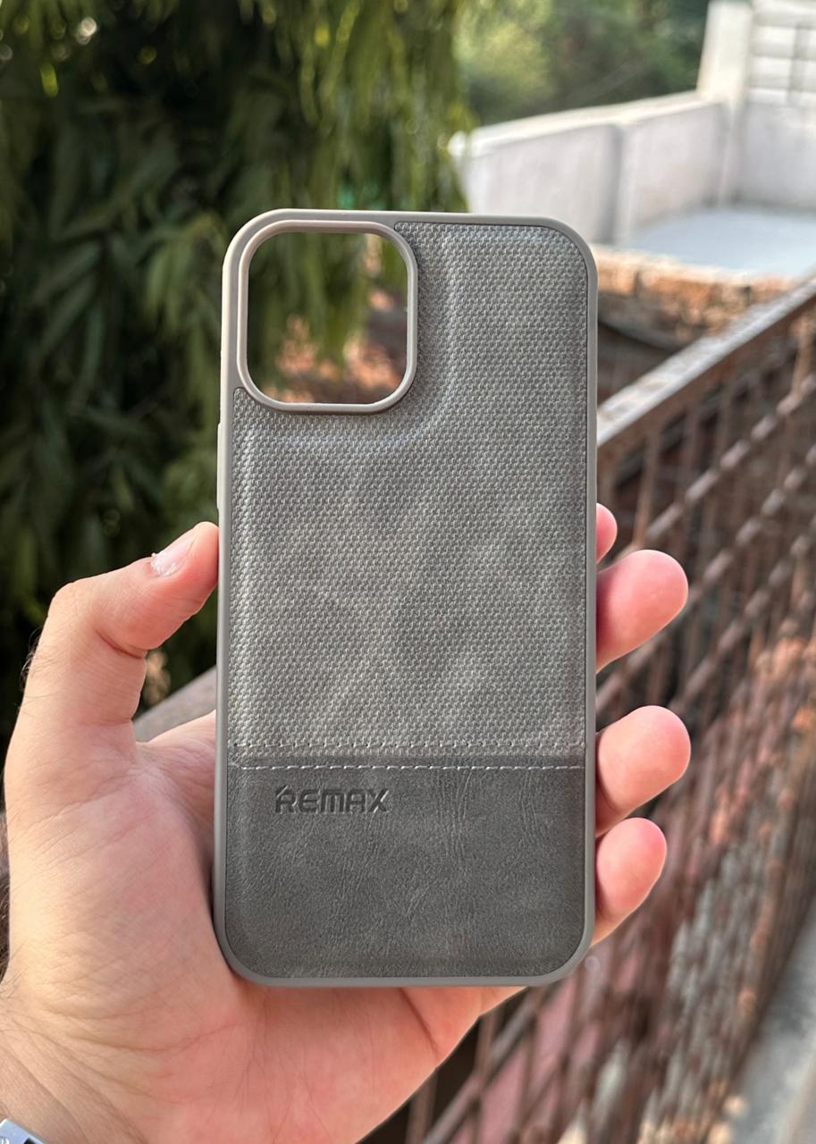 iPhone "12 Pro Max" Premium Remax Leather Stitched Case - Gray
