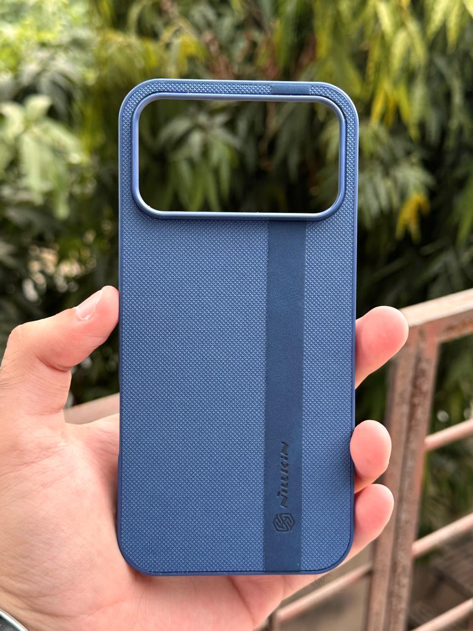 iPhone "17 Pro Max" Premium NILKIN Leather Stripe Case - Metallic Blue