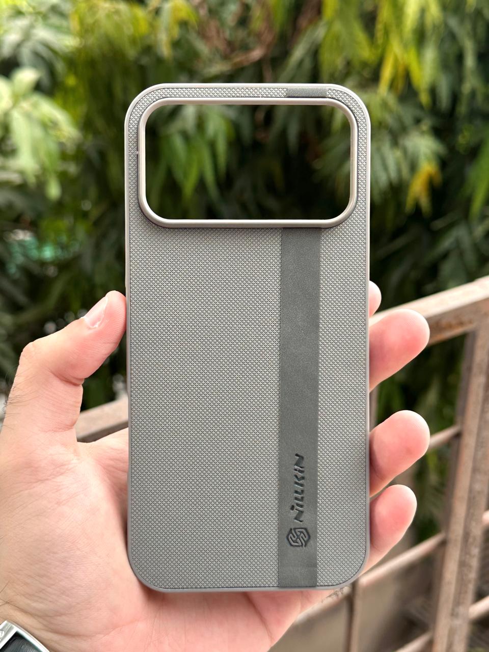 iPhone "17 Pro Max" Premium NILKIN Leather Stripe Case - Gray