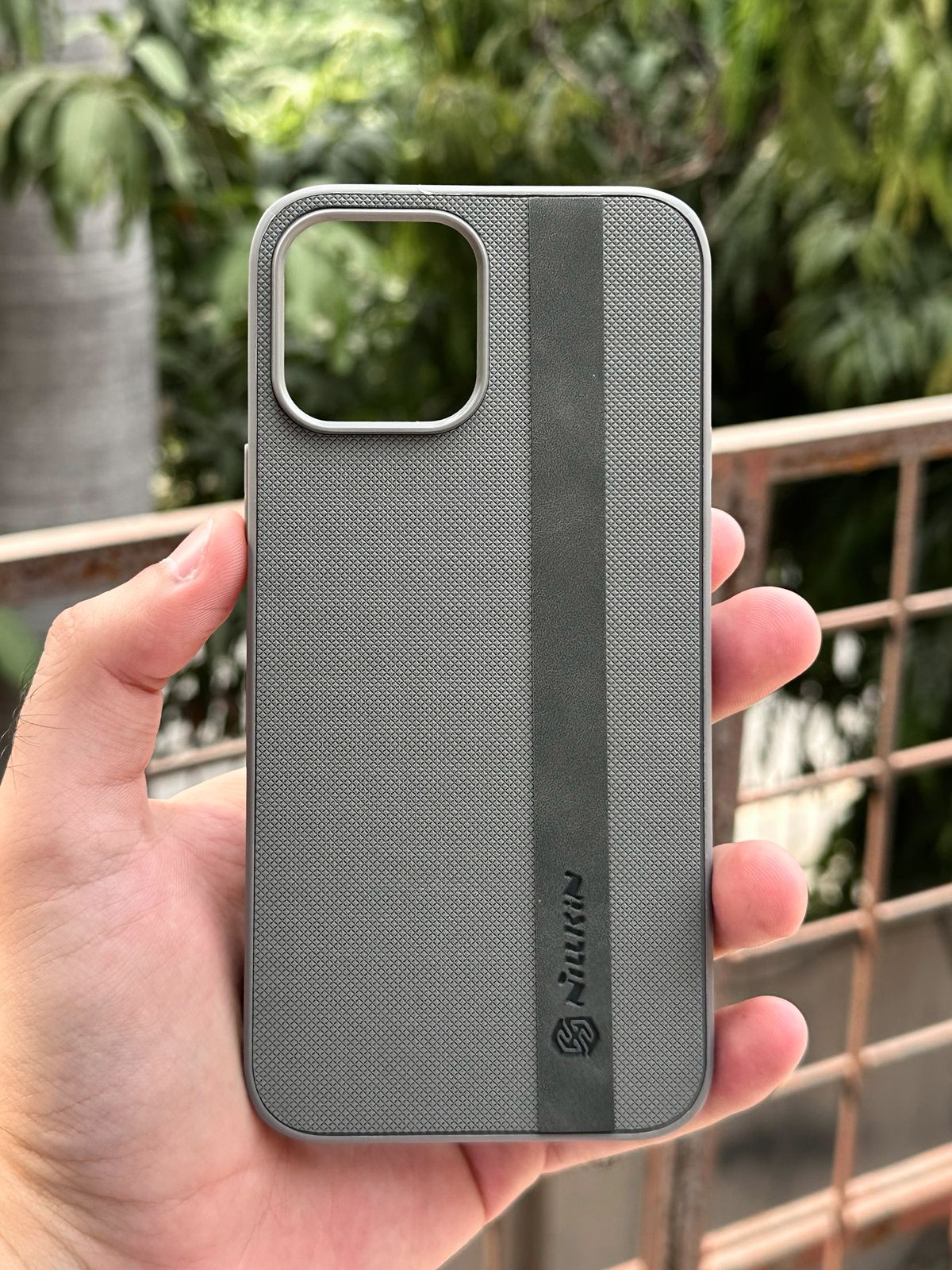 iPhone "13 Pro Max" Premium NILKIN Leather Stripe Case - Gray