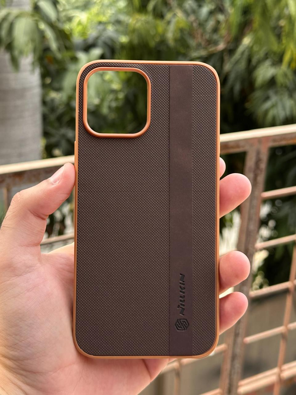 iPhone "12 Pro Max" Premium NILKIN Leather Stripe Case - Bronze