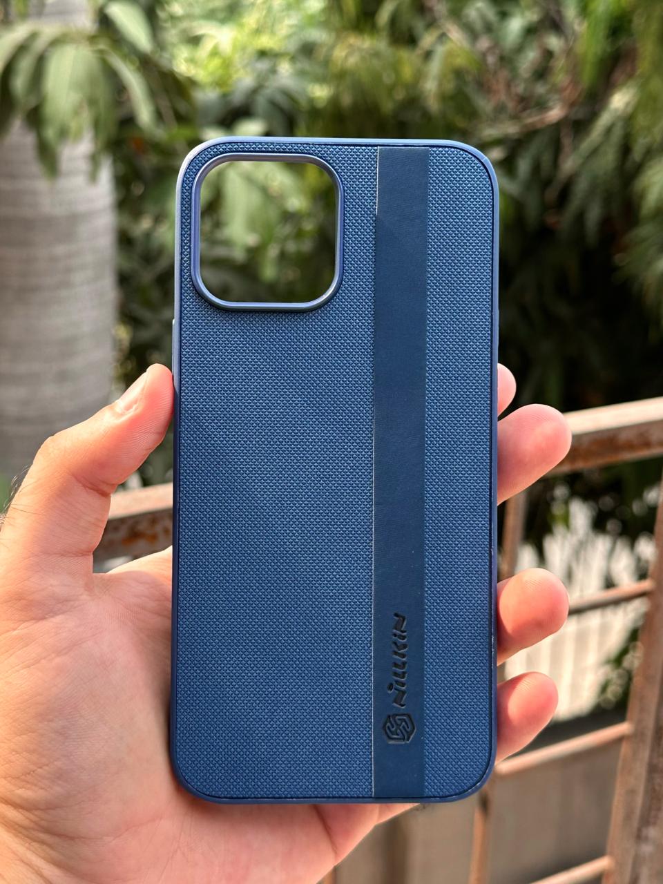 iPhone "13 Pro Max" Premium NILKIN Leather Stripe Case - Metallic Blue