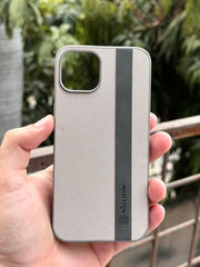 iPhone "12/12 Pro" Premium NILKIN Leather Stripe Case - White & Gray