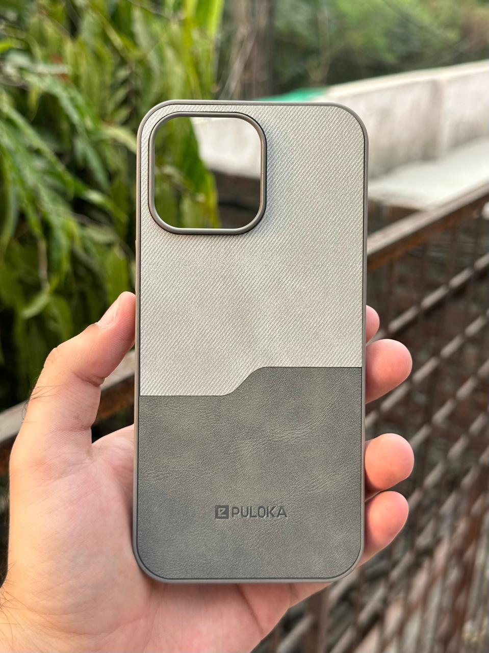 iPhone "16 Pro Max" Puloka Two-Tone Premium "Leather" Case - Gray