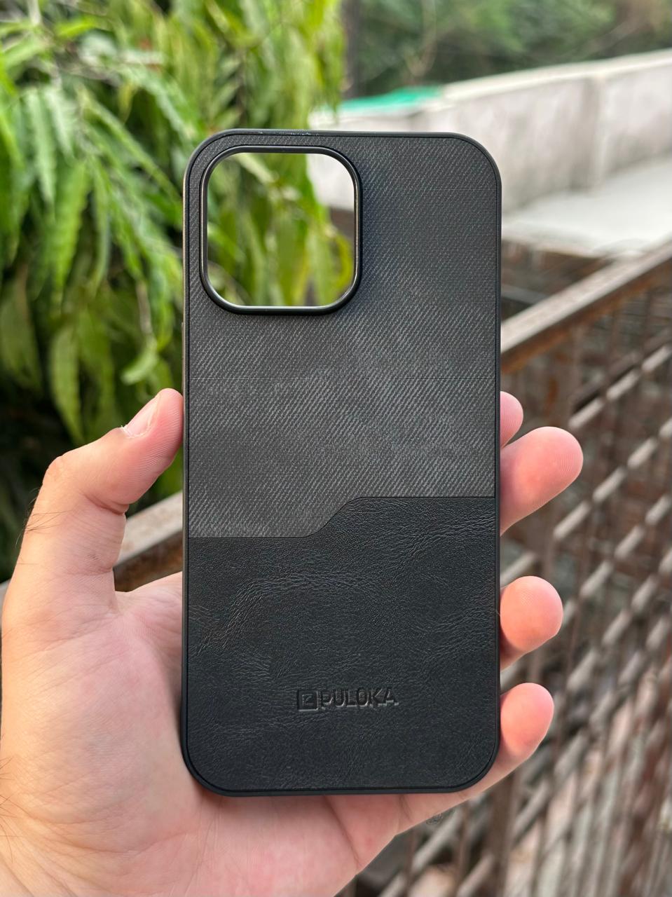 iPhone "16 Pro Max" Puloka Two-Tone Premium "Leather" Case - Black