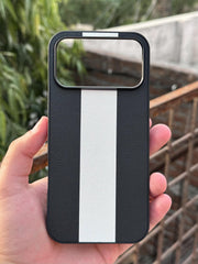 iPhone "17 Pro Max" Premium Puloka Leather Stripe Case - Black & White