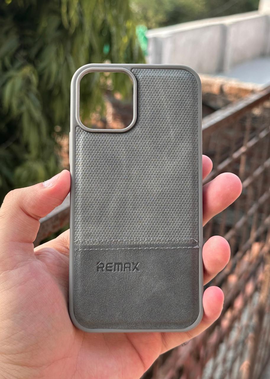 iPhone "12/12 Pro" Premium Remax Leather Stitched Case - Gray