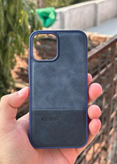 iPhone "12/12 Pro" Premium Remax Leather Stitched Case - Blue