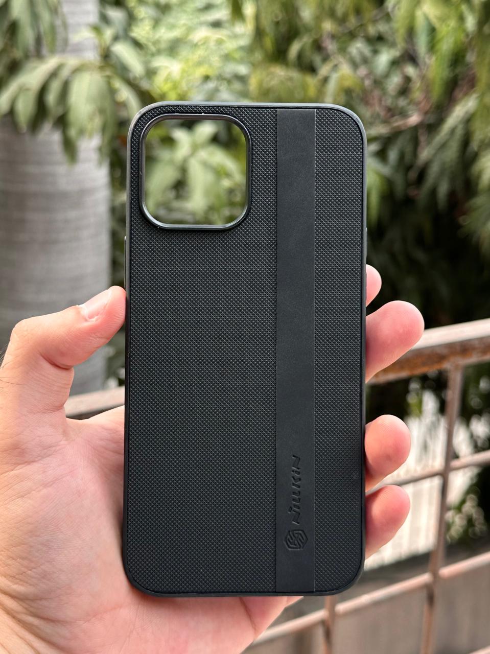 iPhone "12 Pro Max" Premium NILKIN Leather Stripe Case - Black