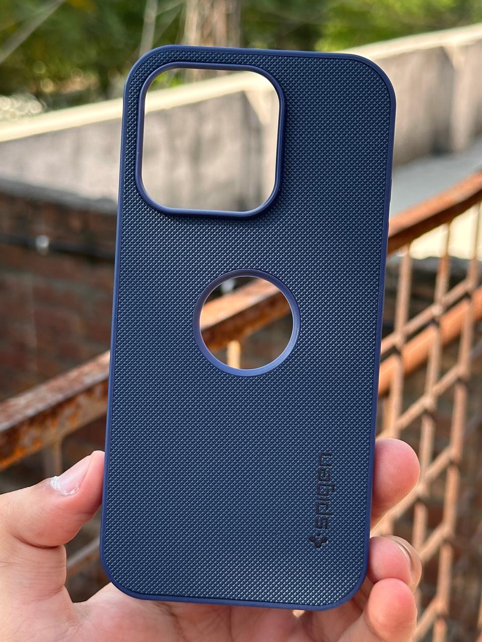 iPhone "16 Pro" Spigen Rugged Texture "LOGO-CUT" Case - Blue