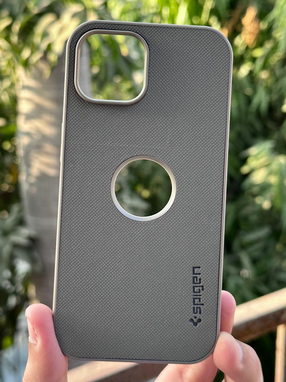 iPhone "15" Spigen Rugged Texture "LOGO-CUT" Case - Gray