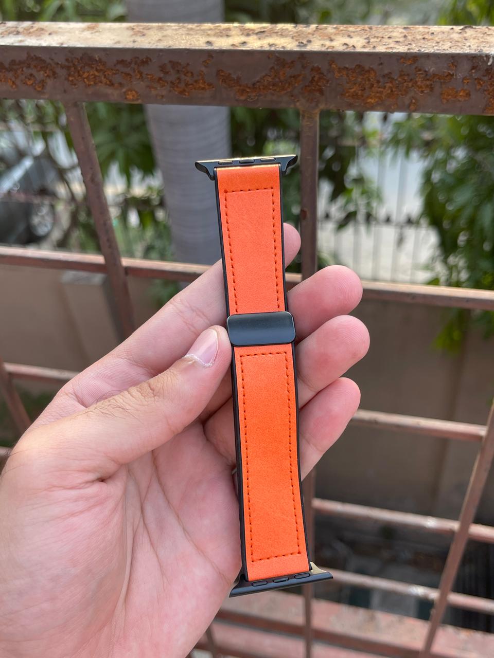 Apple Watch Premium "Hybrid Band" - Orange Leather & Silicone Fusion