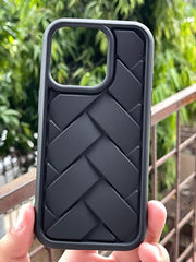 iPhone "15 Pro Max" Premium Silicone "Woven-Bamboo" Case - Black