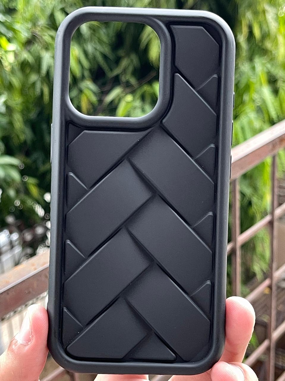 iPhone "16 Pro Max" Premium Silicone "Woven-Bamboo" Case - Black