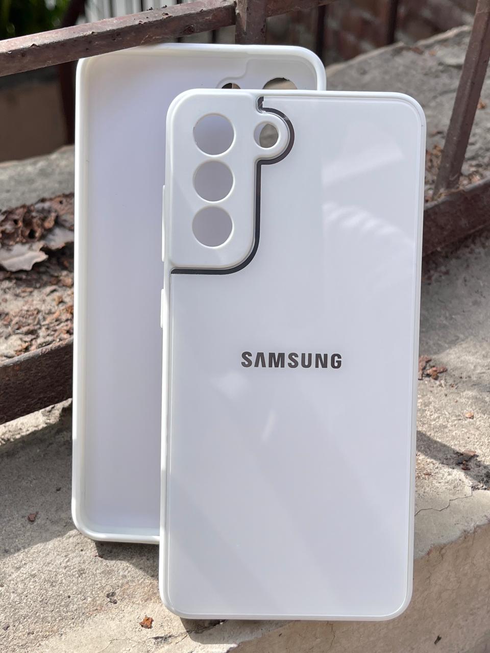 Samsung Galaxy "S21 FE" Tempered Glass "Chrome" Case - White