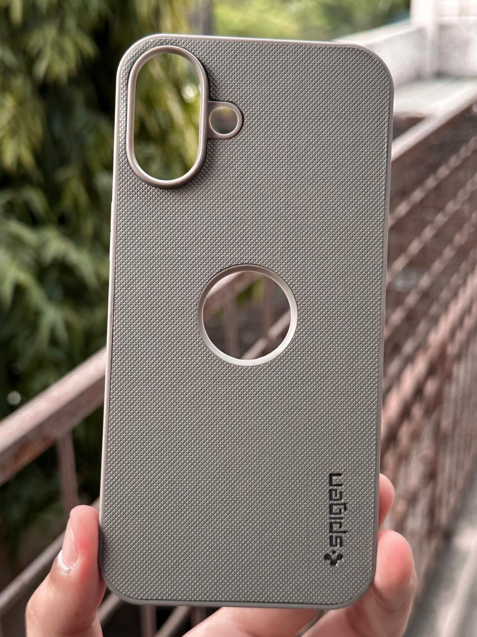 iPhone "16 Plus" Spigen Rugged Texture "LOGO-CUT" Case - Gray