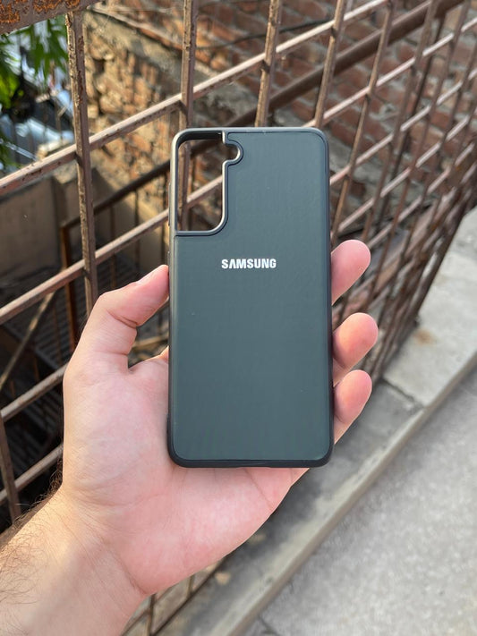Samsung Galaxy "S21" Leather Texture Case "Chrome Logo" - Green