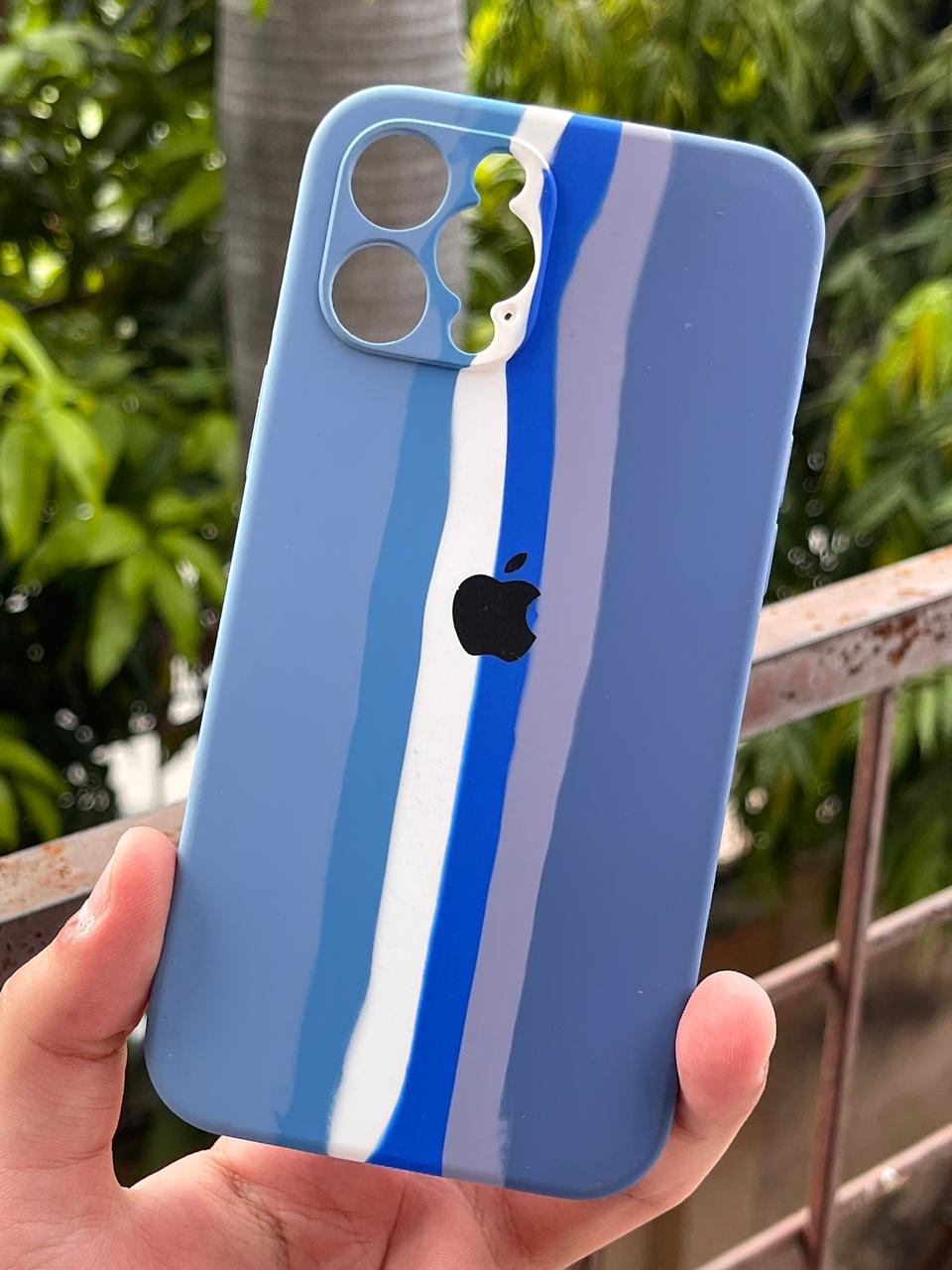 iPhone "12 Pro Max" Silicone "Rainbow" Case - Blue