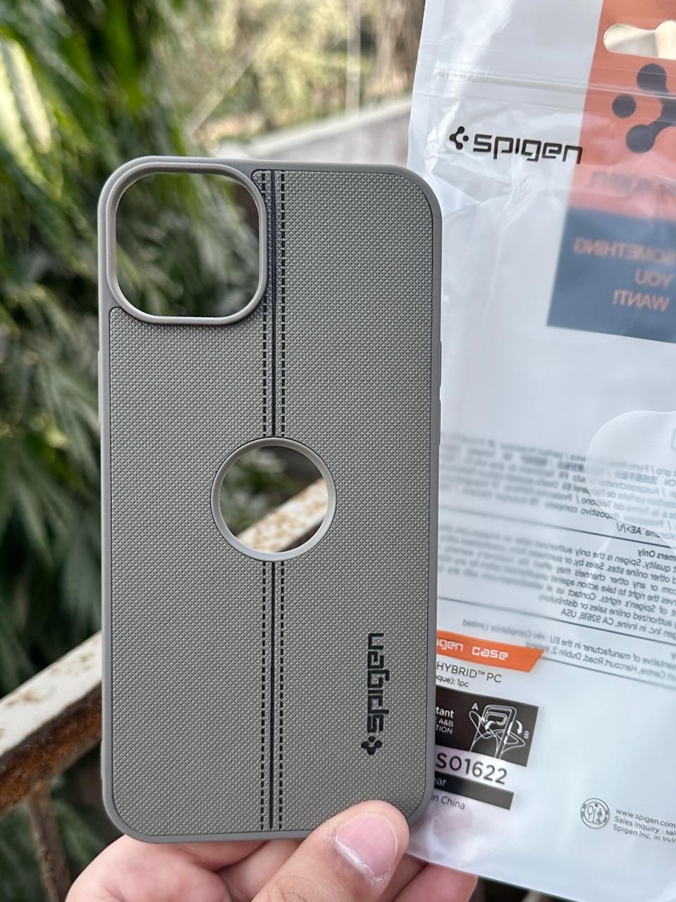 iPhone "15 Plus" Spigen Premium Woven Stitched Case - Gray