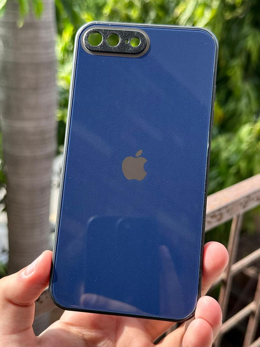 iPhone "7/8 Plus" Tempered Glass "Chrome" Case - Dark Blue