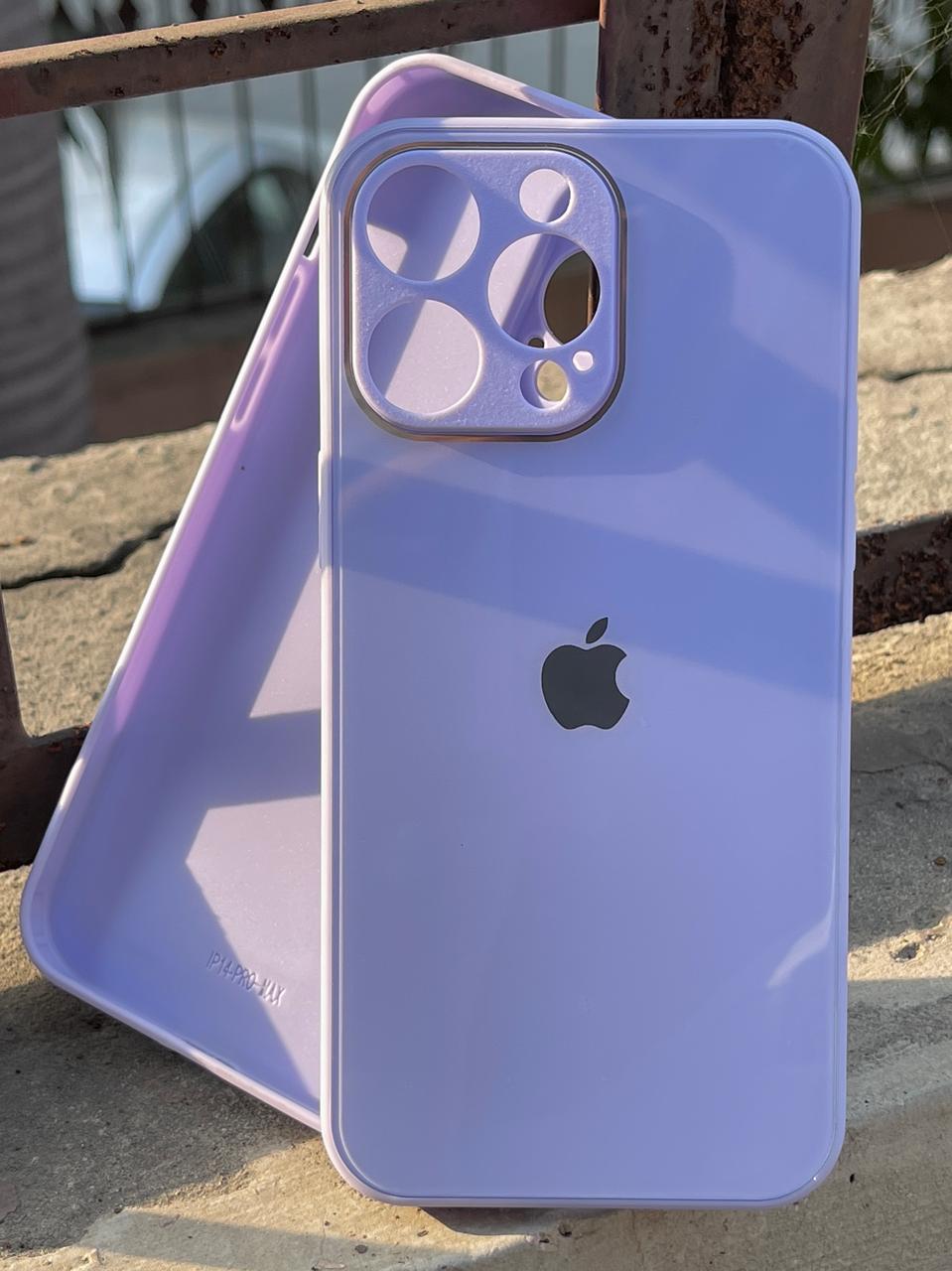 iPhone "14 Pro Max" Tempered Glass "Chrome" Case - Lilac