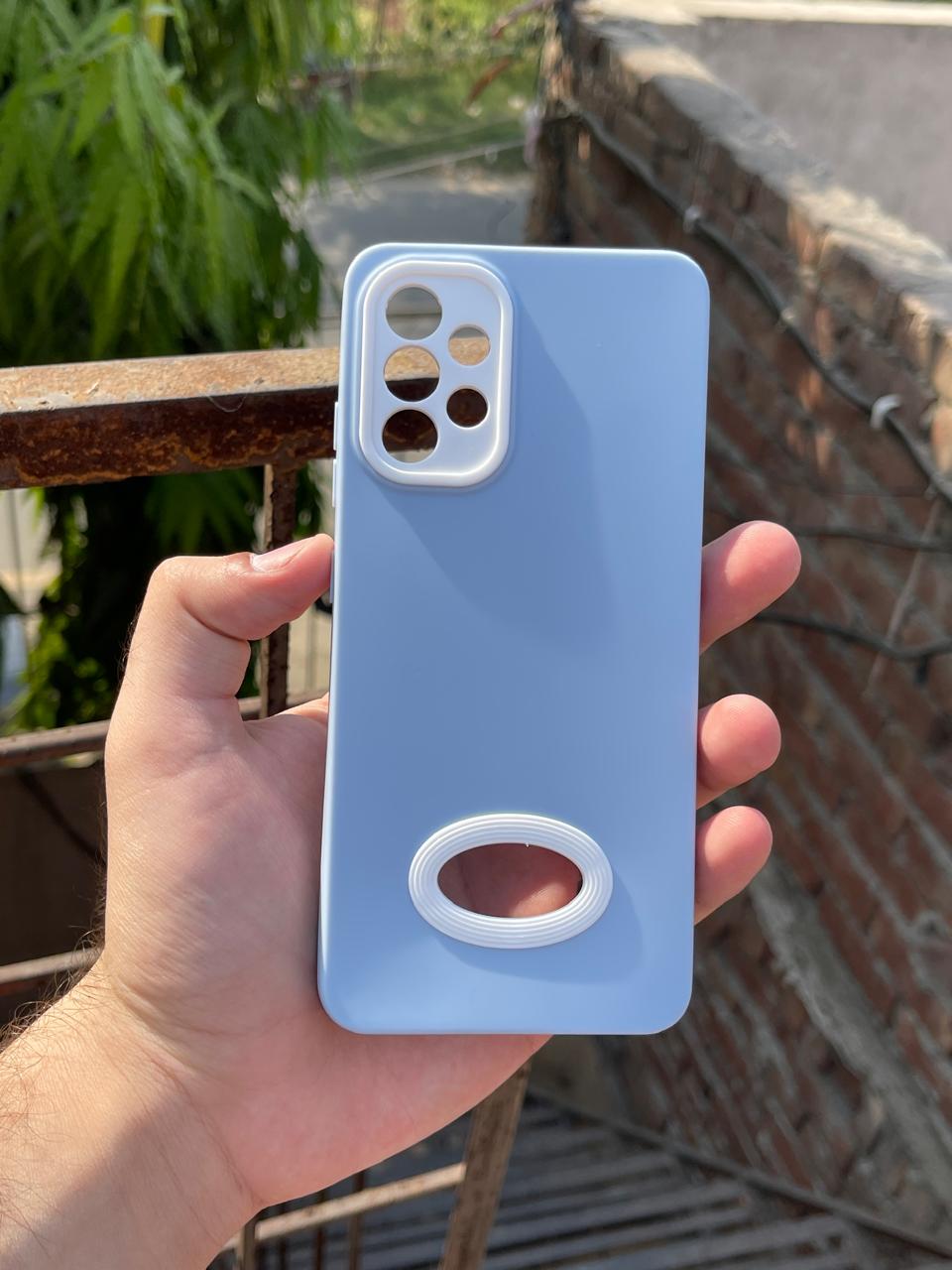 Samsung Galaxy "A32 (4G)" Silicone "Holo Camera Ring" Case - Light Blue