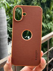 iPhone "16 Plus" Spigen Rugged Texture "LOGO-CUT" Case - Brown